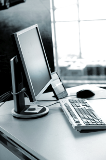 keyboard and monitor on desk